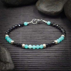 Black Tourmaline and Amazonite Crystal Bracelet - Handmade to Order